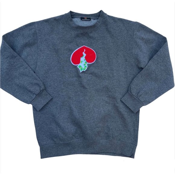 Cash Feelings Got Heart Crewneck Pullover Sweater Charcoal Red